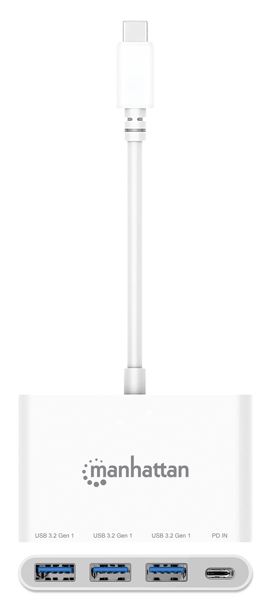 Manhattan 168434 - Hub USB-C 3.2 Gen 1 de 3 Puertos con Carga de 100 W