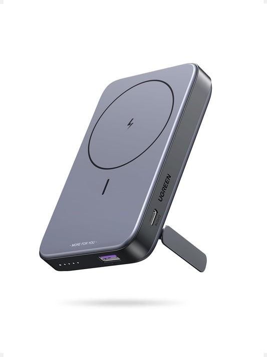 Power Bank UGREEN Negro 10000mAh con Soporte Plegable y Carga Rápida para iPhone y Galaxy