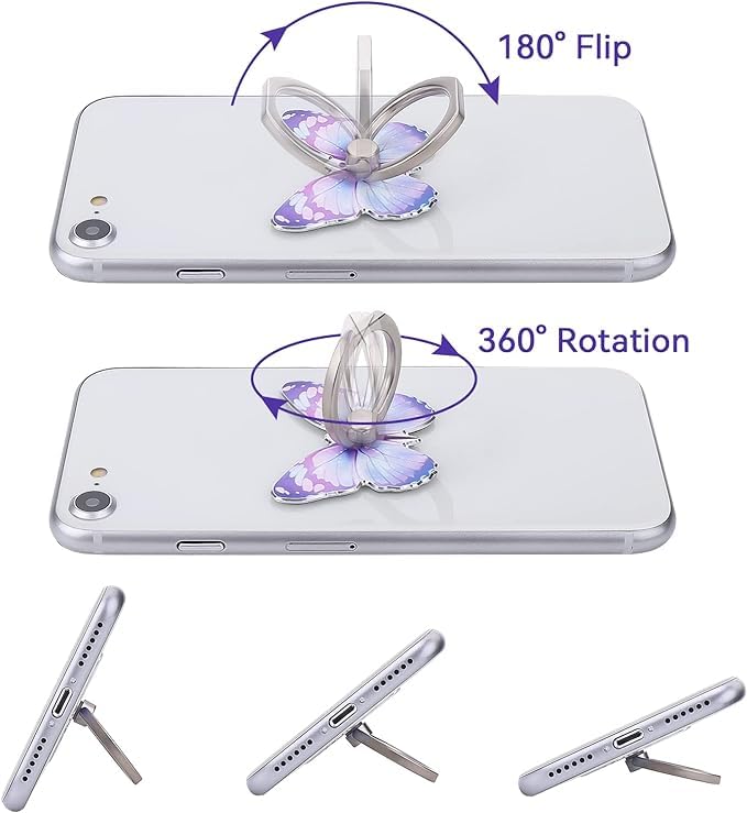Soportes de Anillo para Teléfono Celular Diseño de Mariposa Morado Giratorio 360°