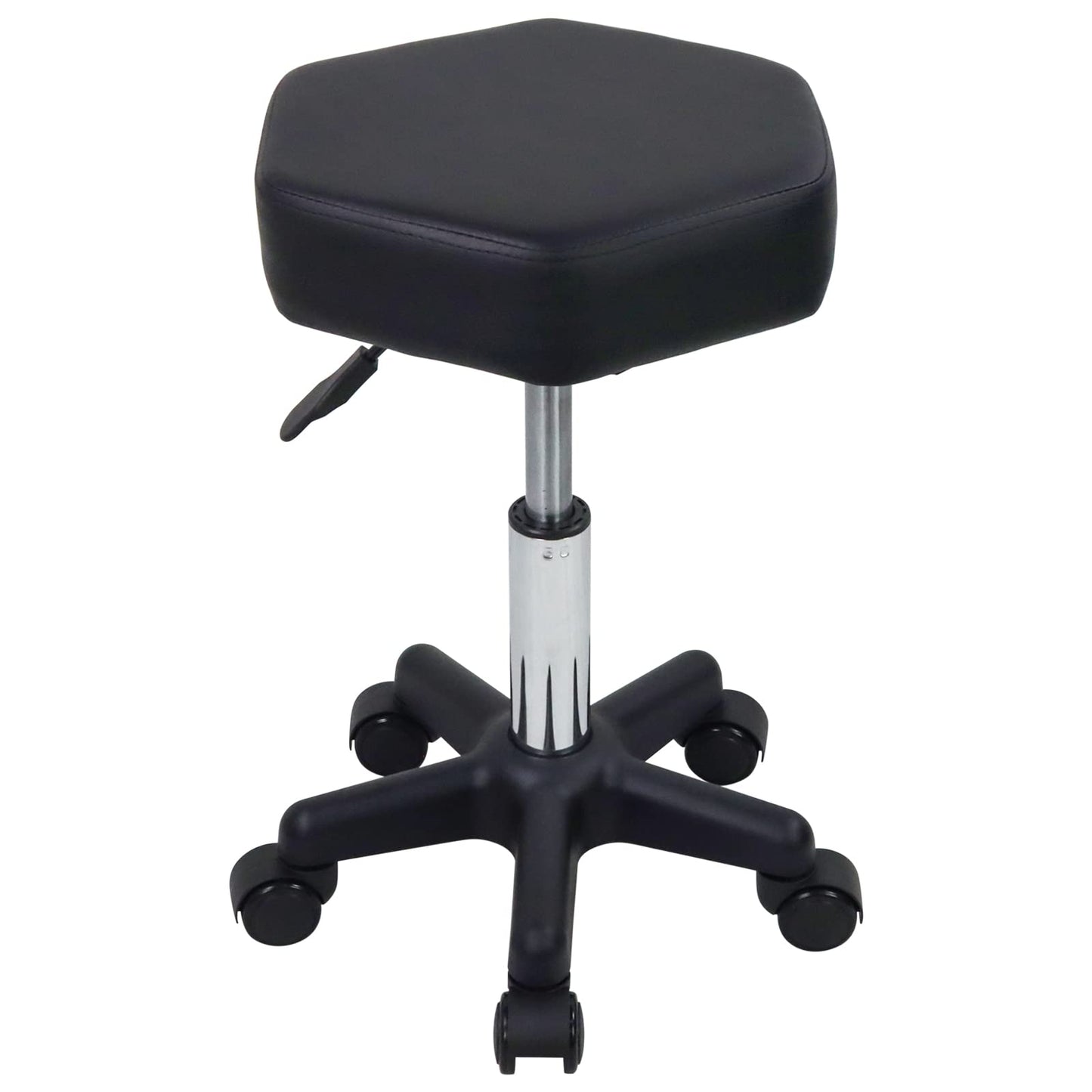 FURWOO - Taburete hexagonal con ruedas ajustable en altura con ruedas para salón de spa, masaje, color negro