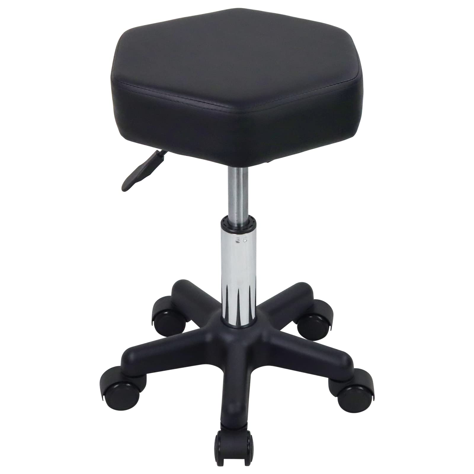 FURWOO - Taburete hexagonal con ruedas ajustable en altura con ruedas para salón de spa, masaje, color negro