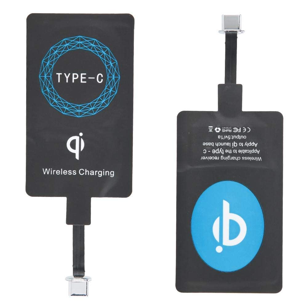 Hakeeta Cargador inalámbrico QI Tipo C, Receptor de Carga con Adhesivo Autoadhesivo de 2 Piezas, Silicona autoadhesiva, liviano y pequeño, para teléfono móvil USB-C