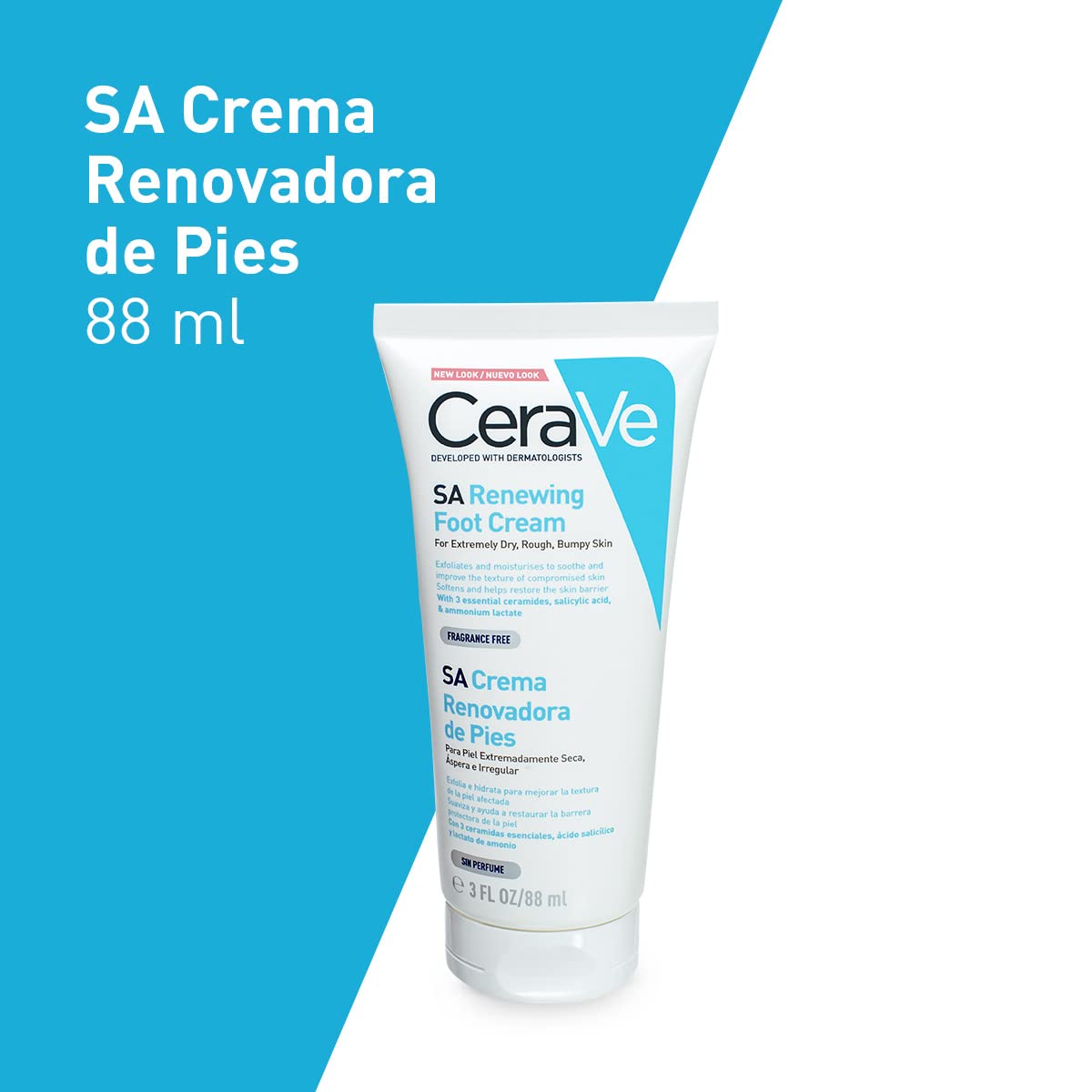 CeraVe Crema Renovadora de Pies | 88 ml| Crema hidratante para pies con ácido salicílico | Para piel muy seca y áspera + Limpiadora Hidratante |473ml