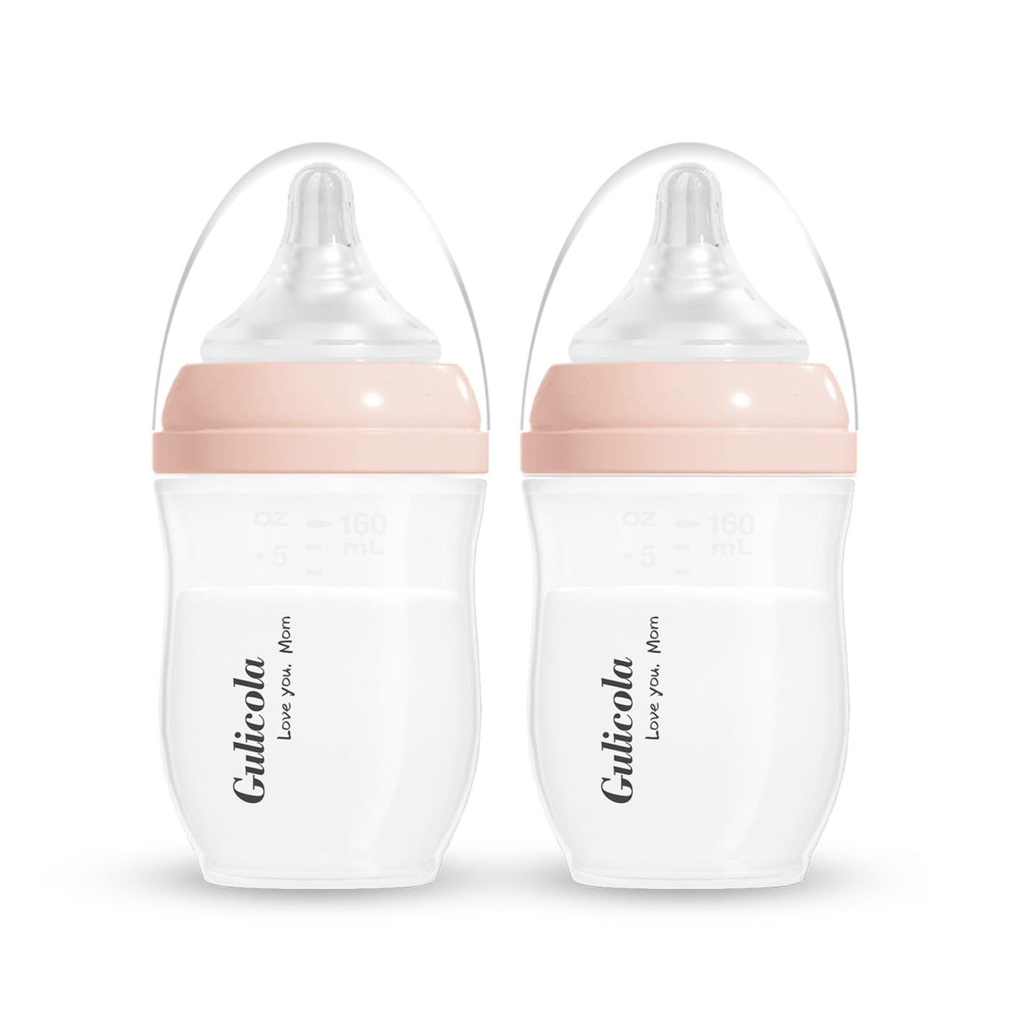 Gulicola Biberones de PP naturales para recién nacidos (2 unidades), tetinas de flujo lento, 0 meses o más, 147 g (5 oz) - Rosa