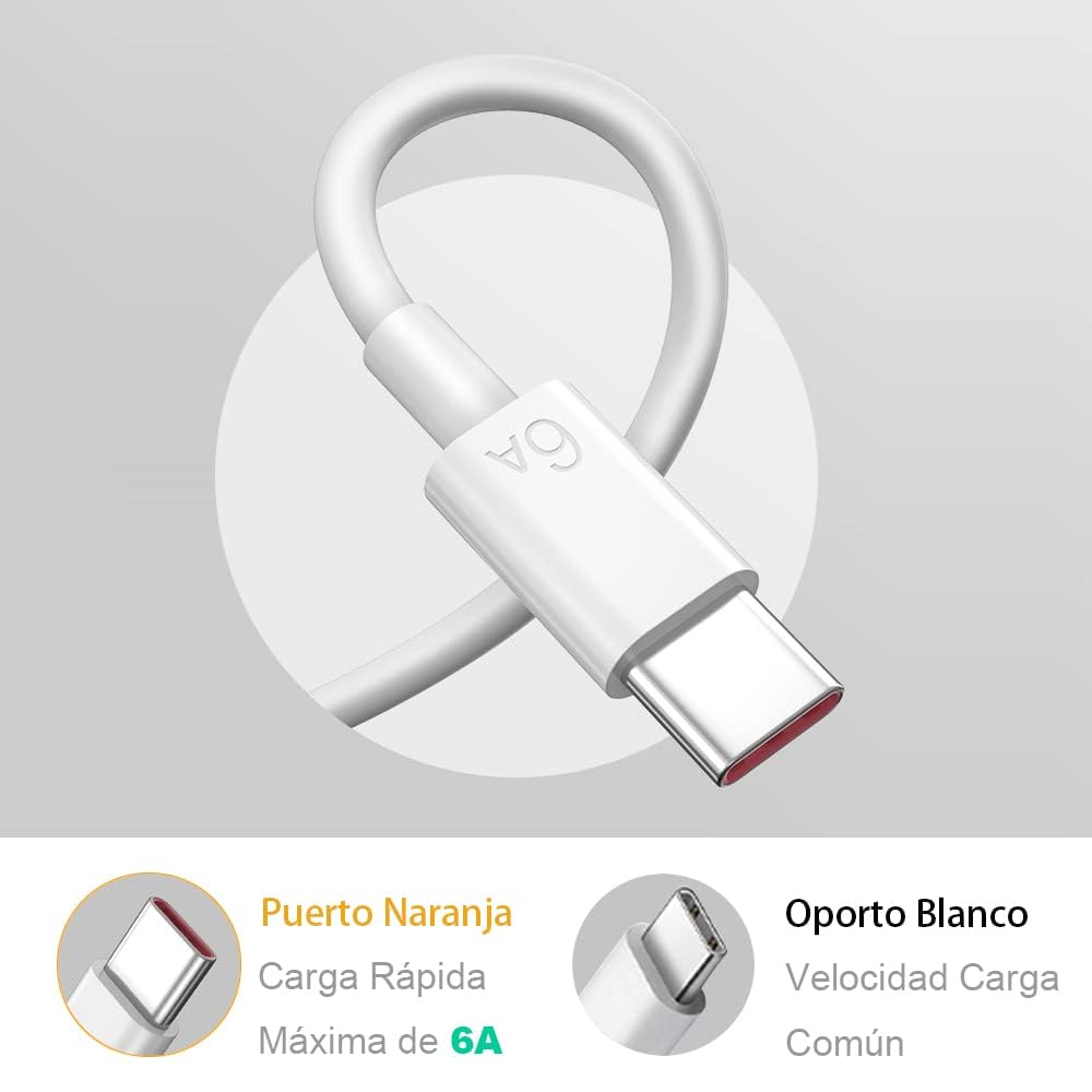 Cable USB C a USB A MORNWELL Blanco Carga Rápida 1M para Huawei y Otros Dispositivos
