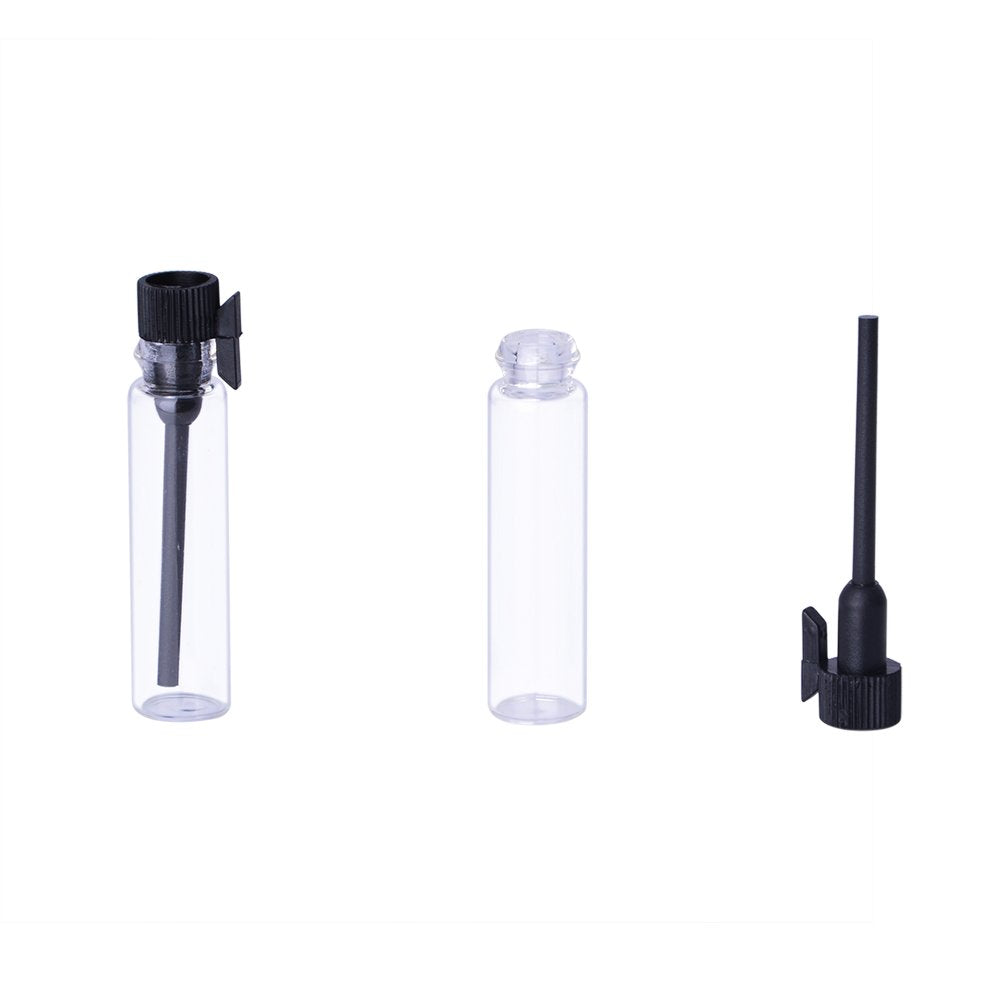 Enslz - 100 botellas de perfume con tapa negra, frascos de vidrio vacíos con cuentagotas para viajes y fiestas (3 ml)
