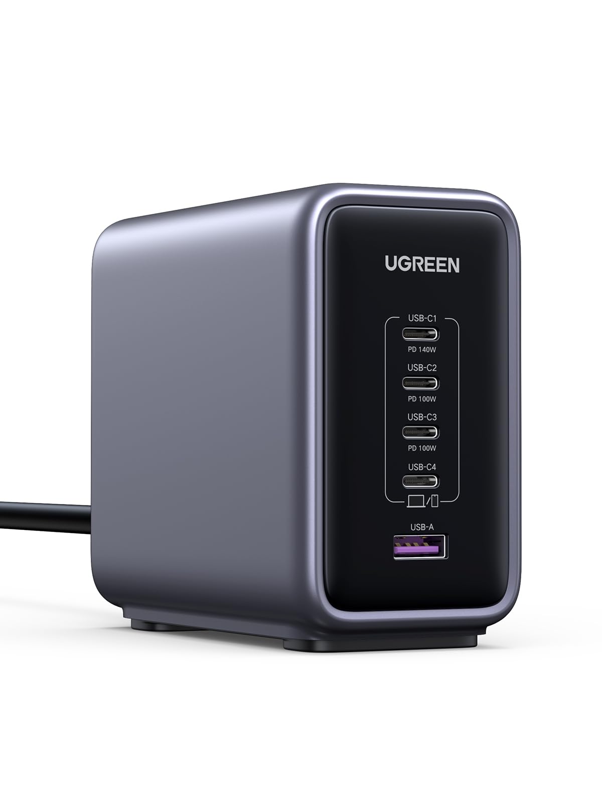 Cargador Tipo C UGREEN Nexode 300W GAN Negro con 5 Puertos Carga Rápida para MacBook, iPhone, Galaxy