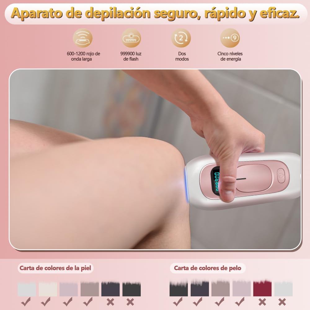 Depiladora Renmte Rosa Luz Pulsada con Cepillo y Gafas para Todo el Cuerpo