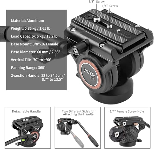 Cayer Trípodes de Cámara, Trípode de Video de Fibra de Carbono de 196 cm con Cabeza de Fluido, Trípode DSLR de Convertible a Monopié para Cámara DSLR, Capacidad de Carga de 6 kg - CF2451H6