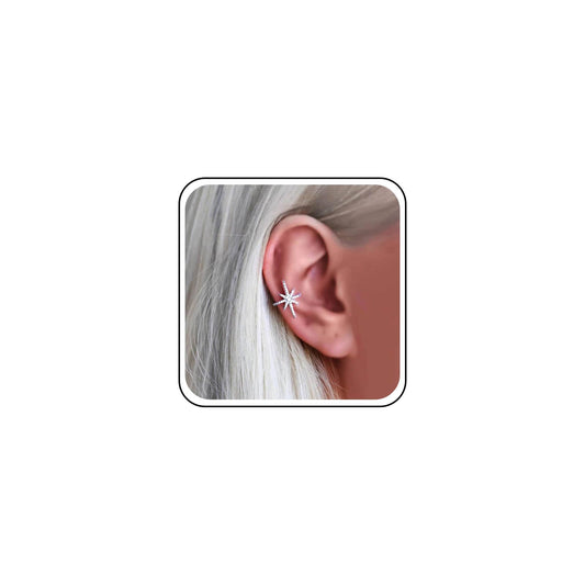 Yheakne Boho Northstar - Pendientes de plata con diseño de estrella pavimentada para cartílago, pendientes pequeños sin perforar, joyería para mujeres y niñas (plata)
