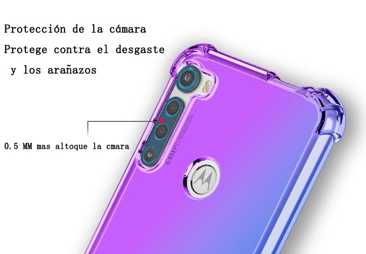 DABUNA Funda para Moto One Fusion Plus Case Uso Rudo,Transparente Colores Degradados Protectora de Cámara Anticaída Carcasa Bumper(Púrpura Azul)