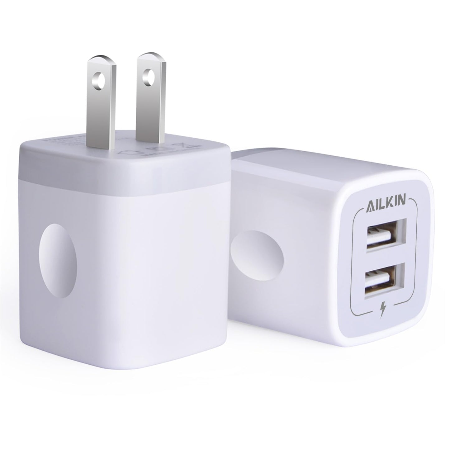 Cargador USB de Pared Ailkin Blanco 2.1Amp de Doble Puerto para iPhone, Samsung Galaxy y Más Dispositivos