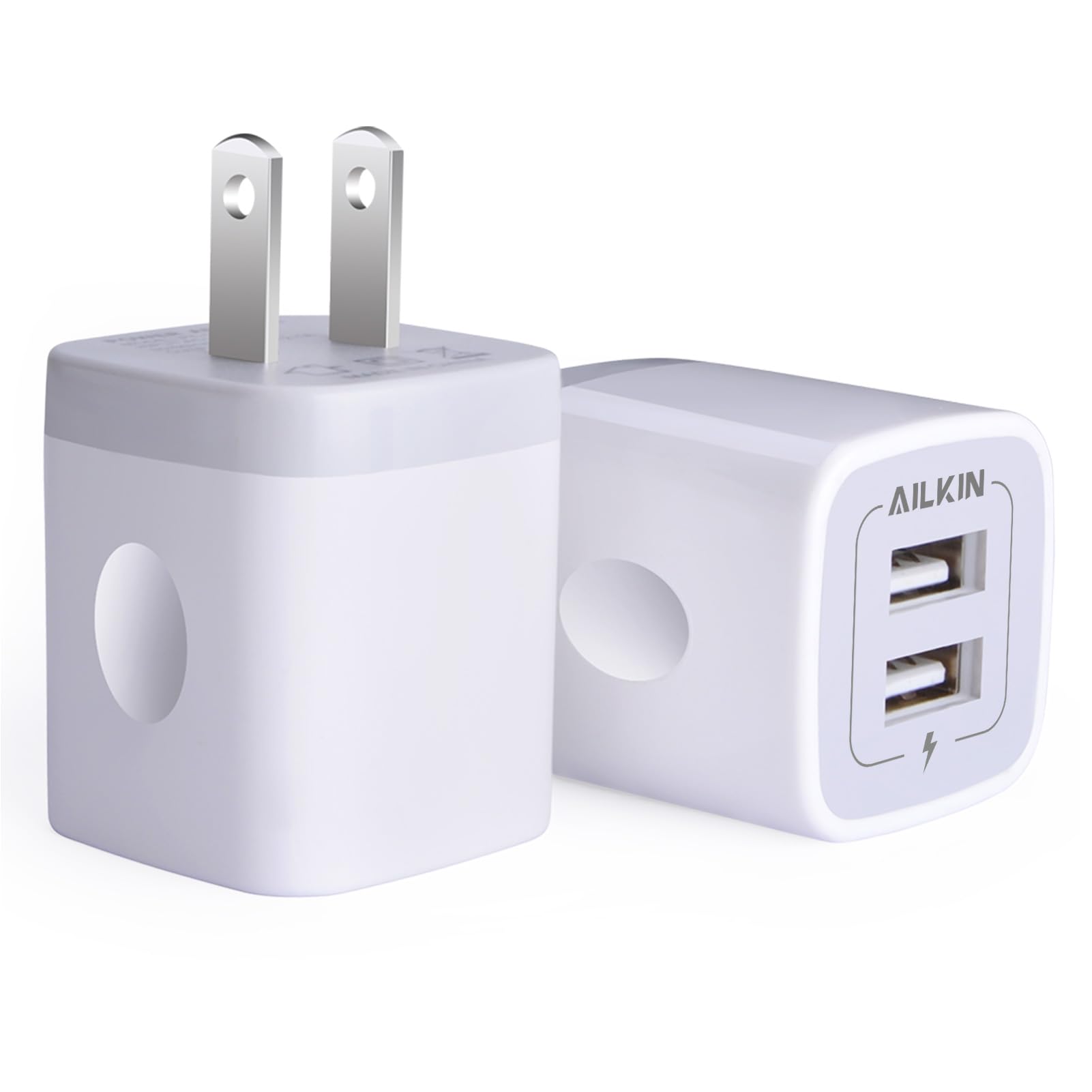 Cargador USB de Pared Ailkin Blanco 2.1Amp de Doble Puerto para iPhone, Samsung Galaxy y Más Dispositivos