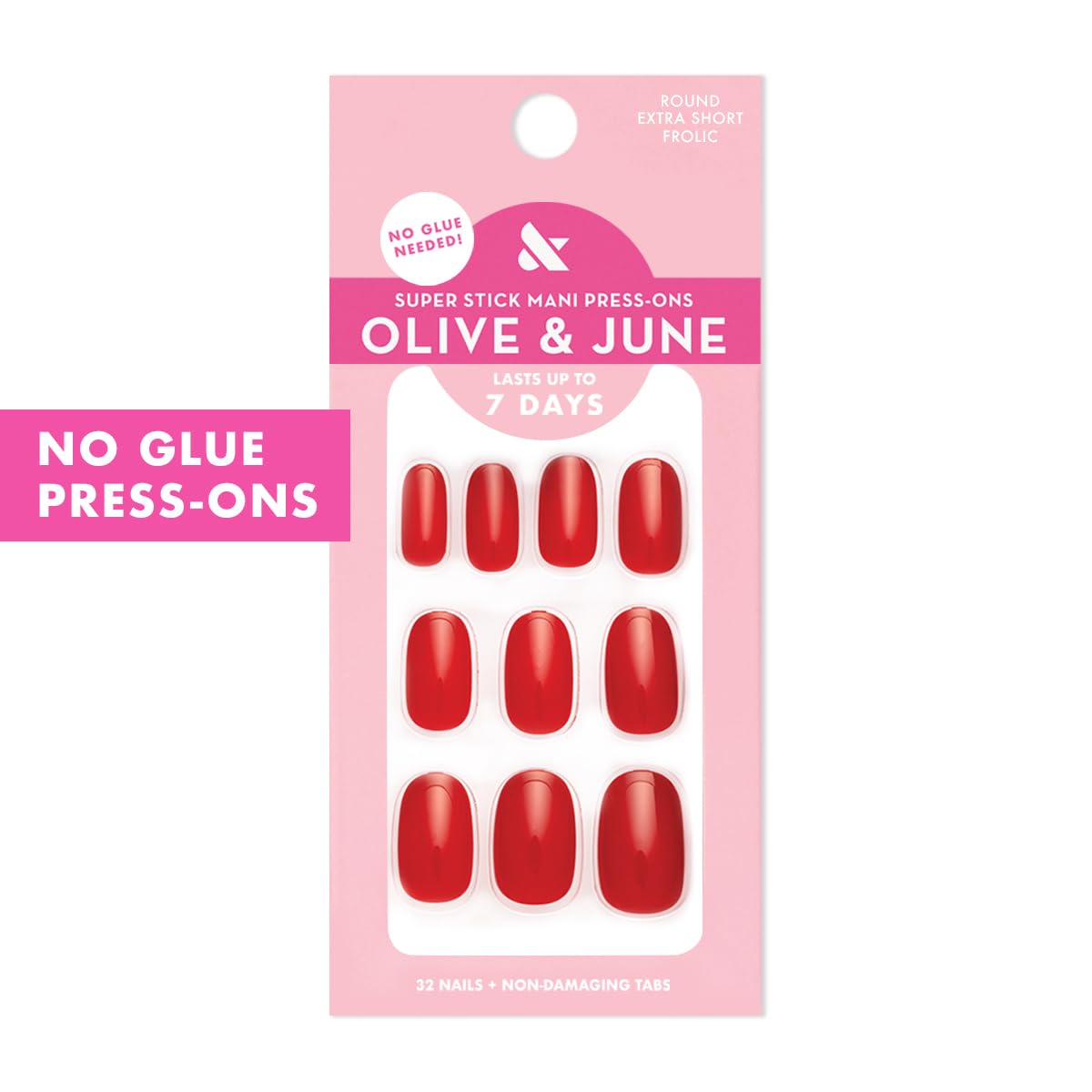 Olive & June Uñas postizas Classic Super Stick Mani | No se necesita pegamento | 32 pestañas, 16 tamaños | Pestañas no tóxicas, fáciles de poner y quitar, aspecto realista que no daña las uñas | Durac