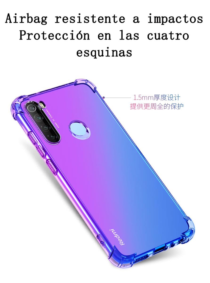 DABUNA Funda para Redmi Note 8 Case Uso Rudo,Transparente Colores Degradados Protectora de Cámara Anticaída Carcasa Bumper(Púrpura Azul)