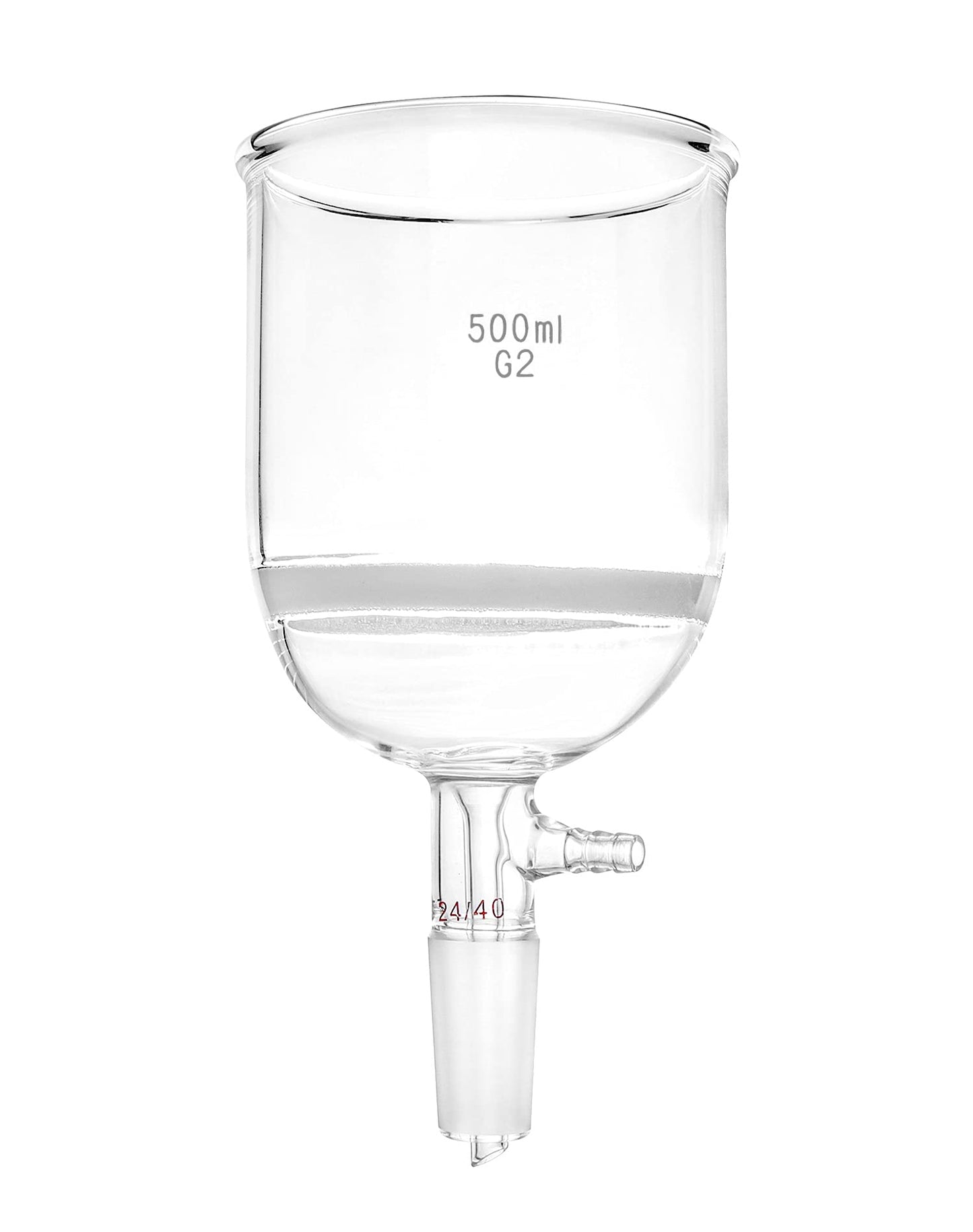 Embudo Buchner de Vidrio QWORK 500ml Medio Frit (G2) con Unión 24/40 y Tubulación de Vacío, 94mm I.D, 100mm Profundidad