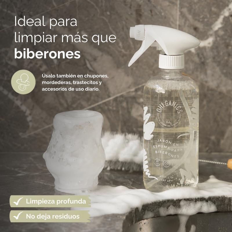 OH! GANICS Jabón Espuma para Biberones 500 ml, Ligera y Sin Fragancia