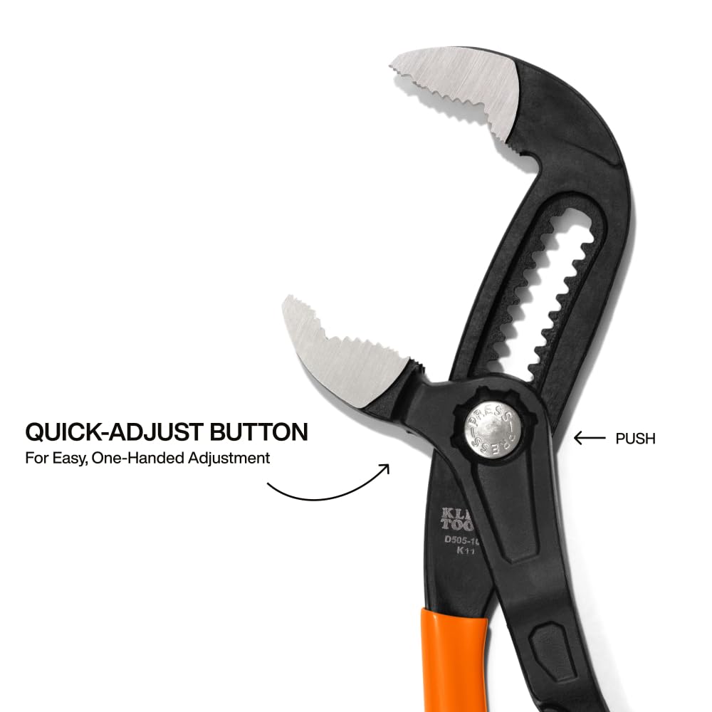 Klein Tools D50510B - Alicates de bomba, ajuste rápido, mandíbula curvada, dientes endurecidos para un par máximo, 10 pulgadas