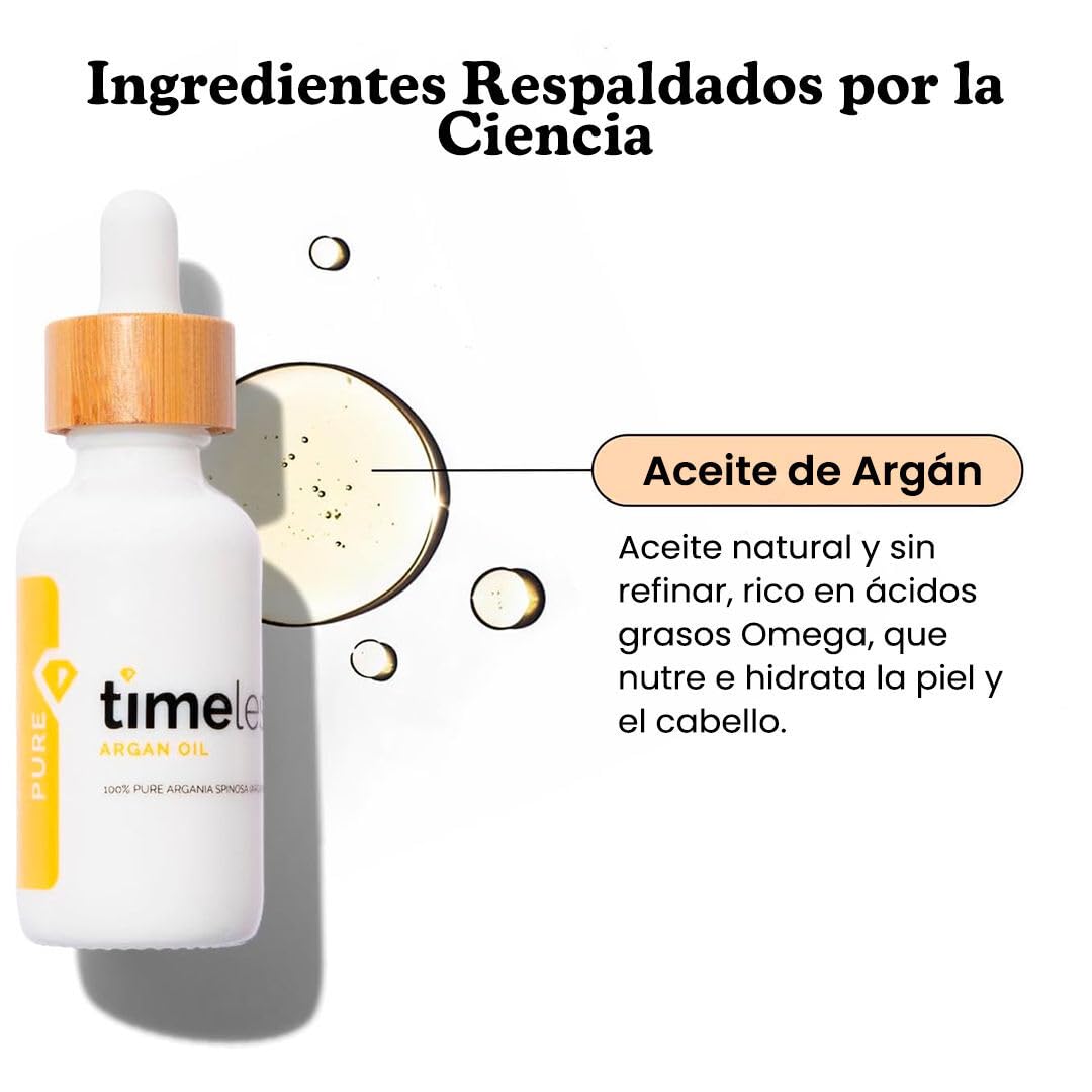 TIMELESS SKIN CARE - Aceite de Argán 100% puro para cabello y rostro - Argan Oil natural no refinado con gotero 30 ml