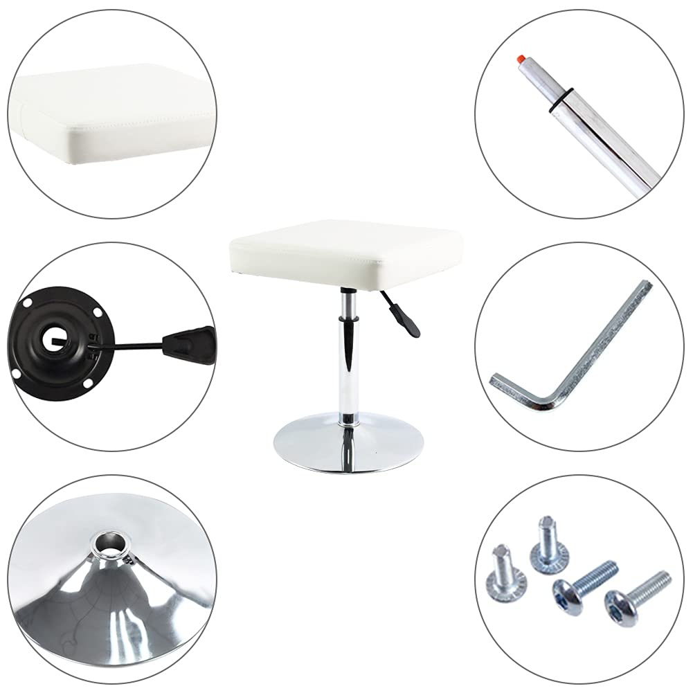 FURWOO - Taburete cuadrado blanco para salón, taburete de altura ajustable para cambiador, manicura, tienda, peluquería en casa, oficina, pequeño