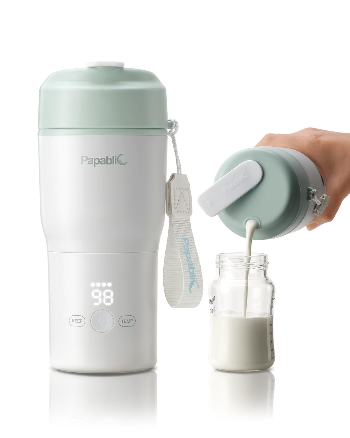 Papablic Calentador de biberones portátil para casa y viajes: 85 W de calentamiento rápido, 4 ajustes de temperatura, boca ancha de 7,6 cm, compatible con portavasos de coche.