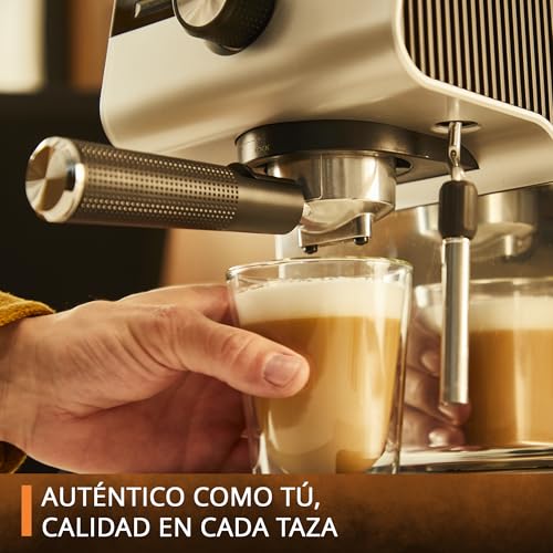 Krups Cafetera Espresso Manual Authentic+ | 15 Bares de Presión | Sistema Thermoblock | Espumador de Leche | Filtros de Acero Inoxidable | Tanque de 1.5L | XP384EU0