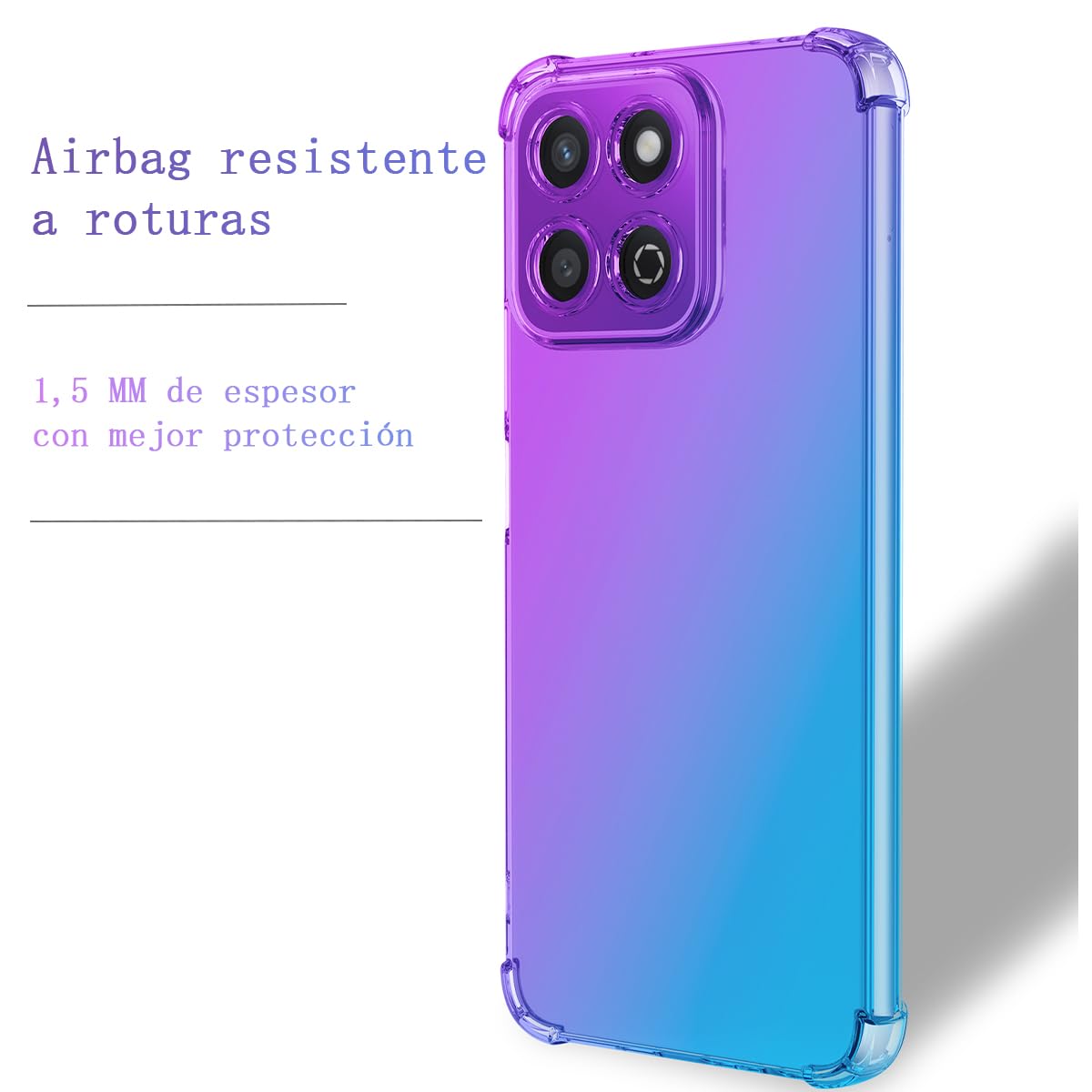 DABUNA Funda para Honor X7c Case,Transparente Colores Degradados Protectora de Cámara Anticaída Carcasa Bumper(Púrpura Azul)