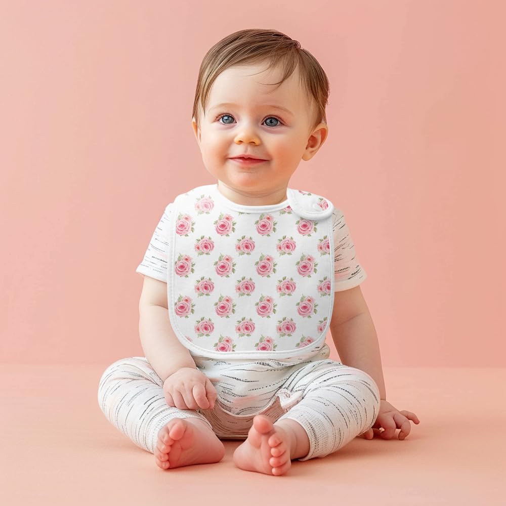 lazyrhino - Paquete de 8 baberos unisex ajustables con broches de presión ultra suaves y absorbentes para la dentición para niños y niñas (rosa-mg-8 piezas)