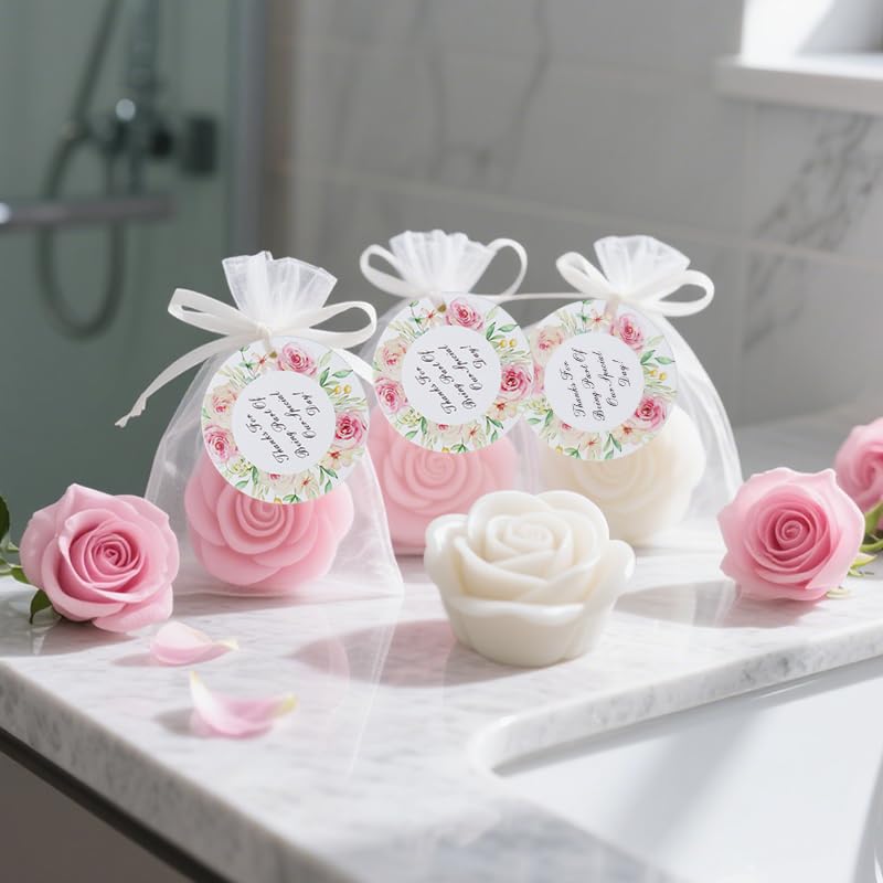Juego de 21 jabones de rosas pequeñas, paquete de mini jabones de flores, hechos a mano, regalo de regalo a granel, boda, fiesta, regalos de despedida, regalo de bienvenida, regalo de agradecimiento
