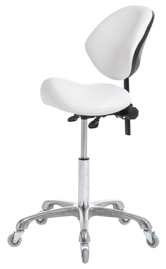 FRNIAMC - Taburete ergonómico con ruedas ajustable, hidráulico de alta resistencia (350 libras) para salón de laboratorio dental, estudio de masaje, oficina (blanco, con respaldo)