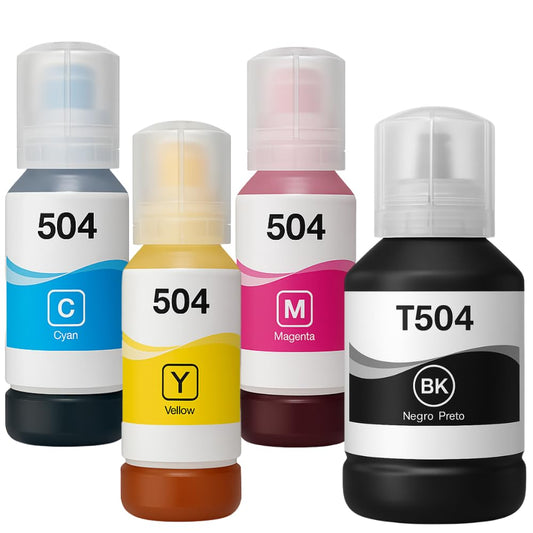 LizzVicc Pack de Tinta Genérica para Epson 504, T504– Compatible con EcoTank L4150, L4160, L6171, L6191, L6270, L14150 – 2 Botellas Negras (127 ml c/u) + 1 Cian, 1 Magenta y 1 Amarillo (70 ml c/u)