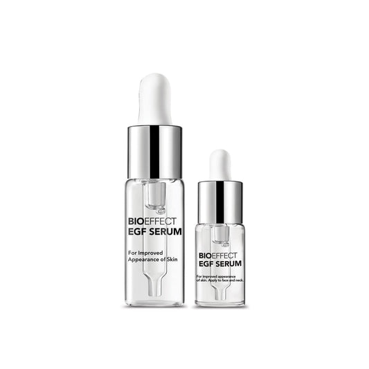 Bioeffect EGF Serum Treatment Duo con ácido hialurónico, mejora la piel con tratamiento hidratante, reafirmante, antiarrugas para cara y cuello, día y noche, el mejor suero facial de rodillo derma