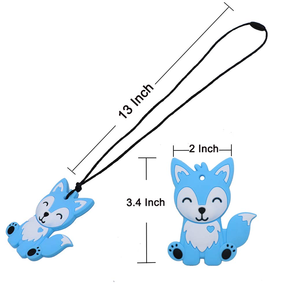 Collares sensoriales para masticar para niños, niños y niñas, paquete de 2 juguetes masticables de silicona de zorro para autismo, TDAH, SPD, juguete masticable de motor oral para adultos, azul y gris