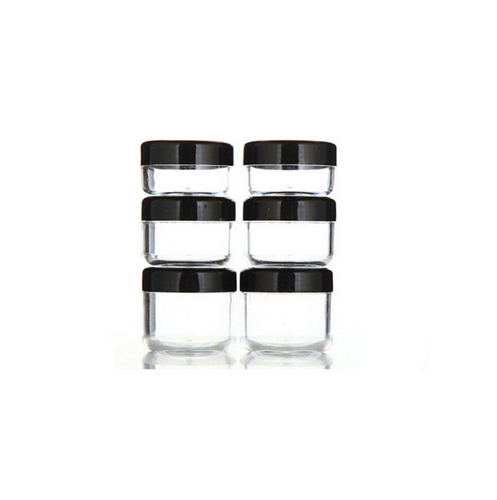 yueton 6 recipientes vacíos de plástico con tapa superior negra para muestras de 10/15/20 gramos de tamaño para cosméticos, tarros para sombras de ojos