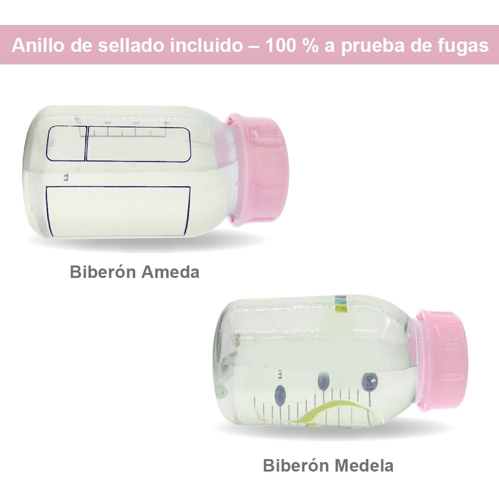 Tapas sólidas Maymom con anillo de sellado para biberones de tamaño estándar; tapas para biberón compatibles con biberones Medela, Ameda y biberones Nuk pequeños, Playtex y Gerber; 8 piezas (rosa)
