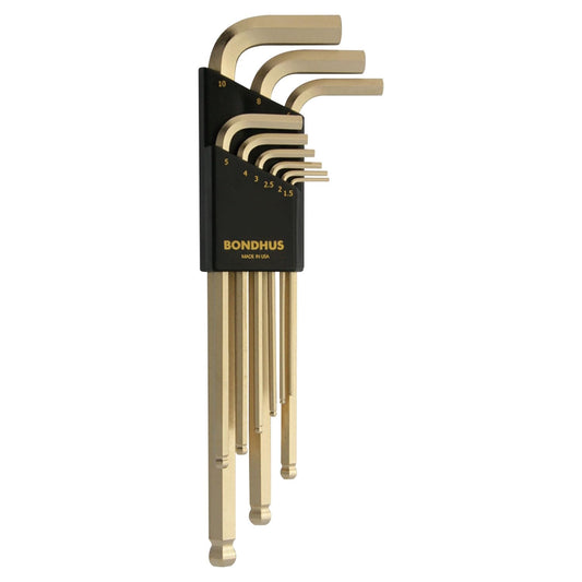 Bondhus 38099 Juego de 9 Llaves Hexagonales Métricas Doradas con Punta de Bola, 1.5 a 10 mm