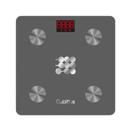 CUBITT, Báscula Inteligente, Báscula Digital que Analiza 13 Mediciones de Composición Corporal como IMC, Masa Muscular y Grasa Corporal, Conexión Inalámbrica Vía App con tu Smartphone, Color Gris