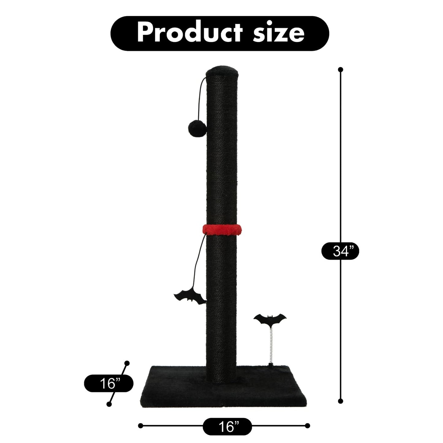 Poste Rascador de Sisal MECOOL Negro con Bola Colgante para Gatos Adultos y Gatitos de Interior