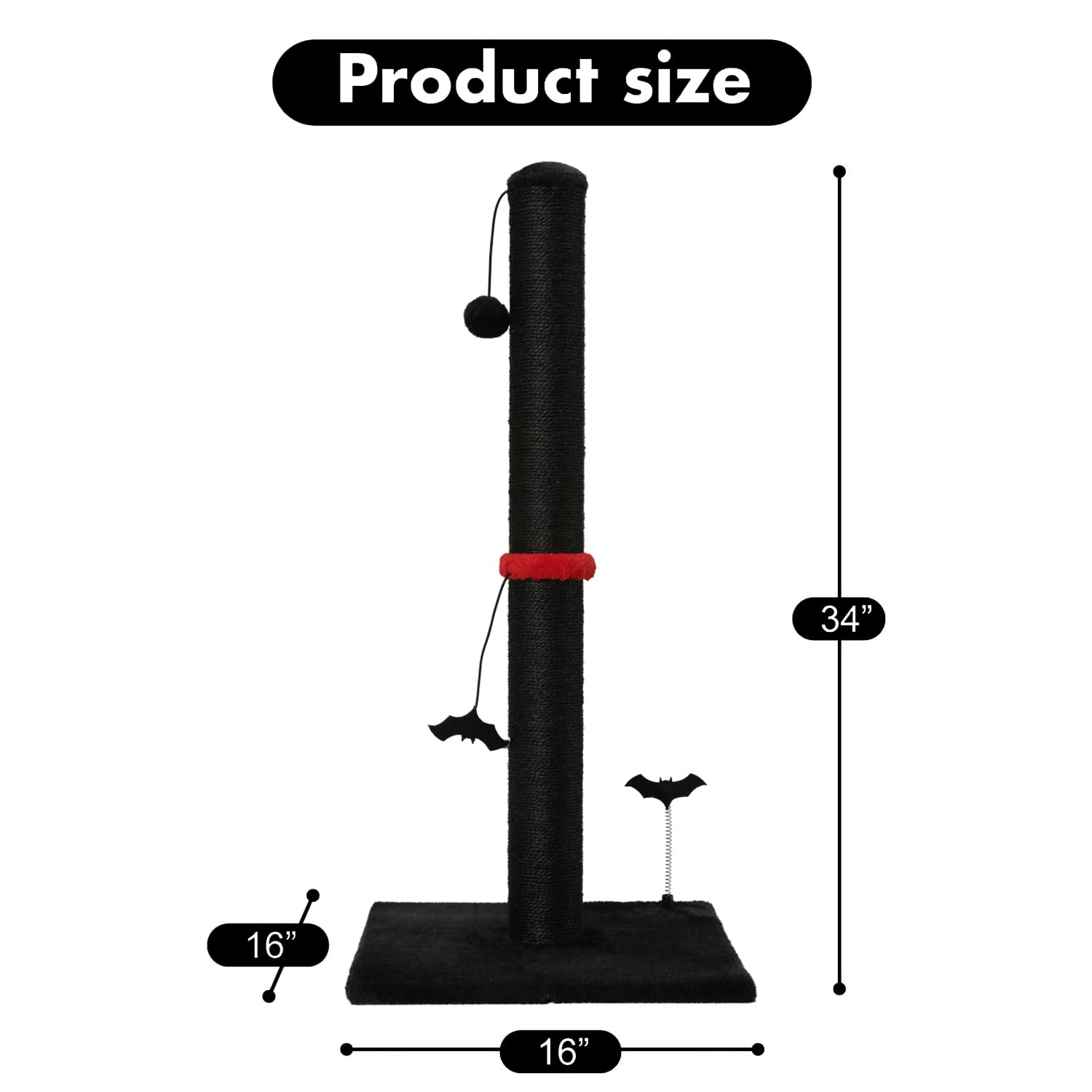 Poste Rascador de Sisal MECOOL Negro con Bola Colgante para Gatos Adultos y Gatitos de Interior