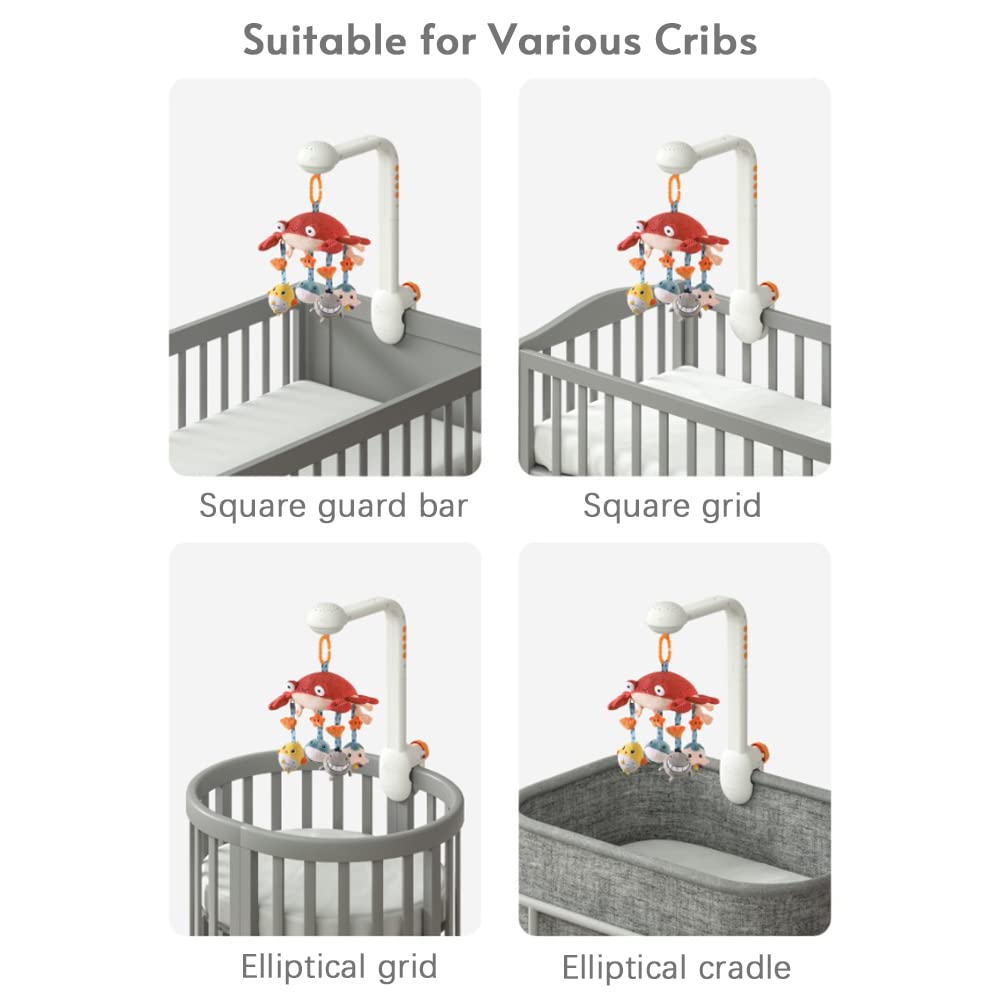 Hosioe Cangrejo Multifuncional Musical Baby Cuna Juguete móvil Proyector Estrellado Luz con 360 ° Giratorio Lindo Dibujos Animados Colgando Sonajeros Colgantes para bebés recién Nacidos