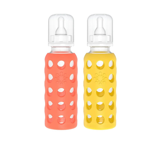 Biberón de Vidrio Lifefactory Mango Papaya Libre de BPA para Bebé con Funda Protectora de Silicona Paquete de 2
