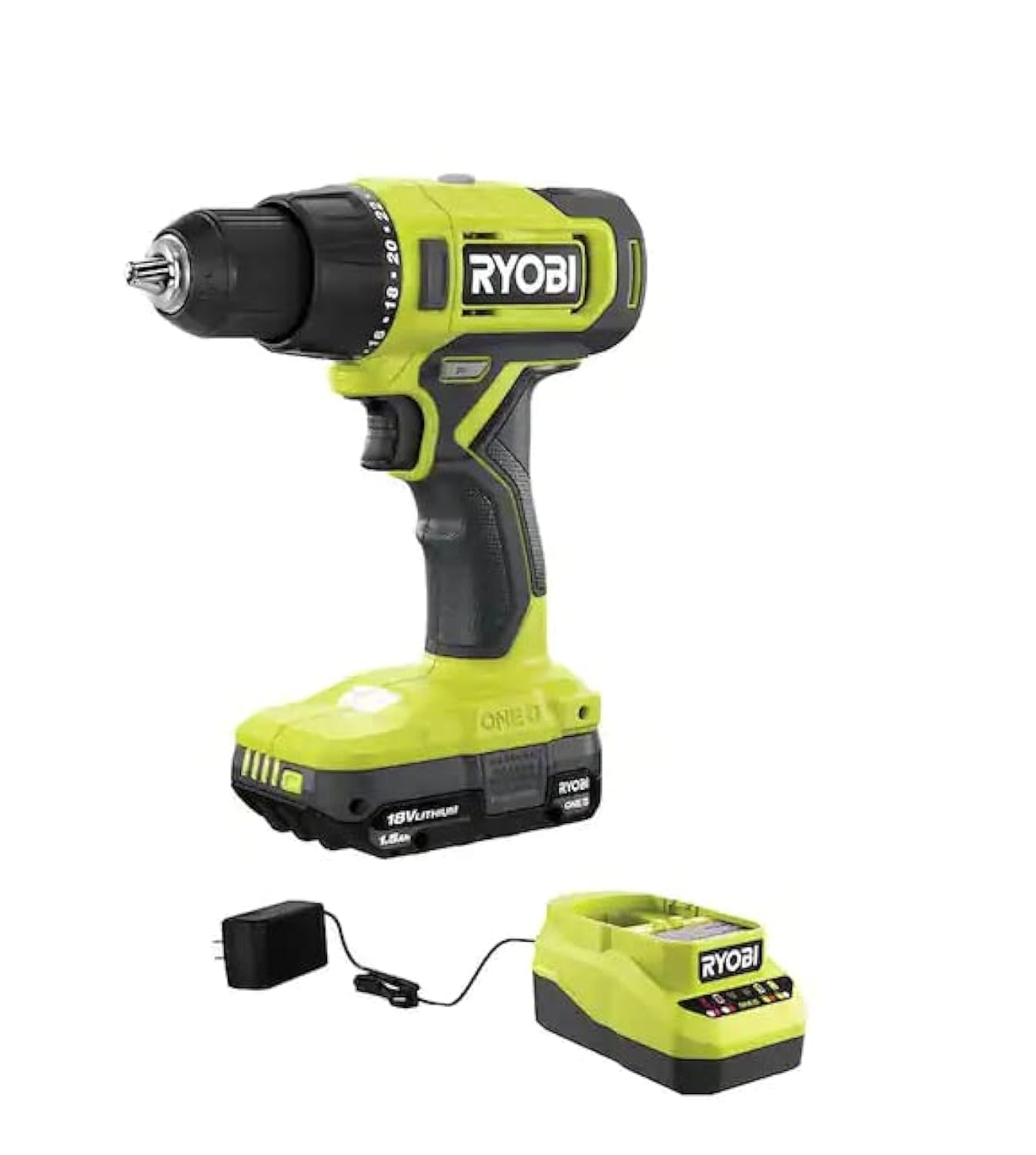 RYOBI ONE+ 18V inalámbrico 1,27 cm. Kit de taladro/destornillador con (1) batería de 1,5 Ah y cargador