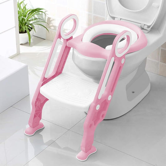 Baño Entrenador Niño, Asiento Entrenador para Baño con Tapizado y Escalera Antideslizante, Plegable Escalera para Baño Niños, Fácil de Guardar, Asiento Ergonómico, Edad de 3 a 10 Años, Verde Azulado
