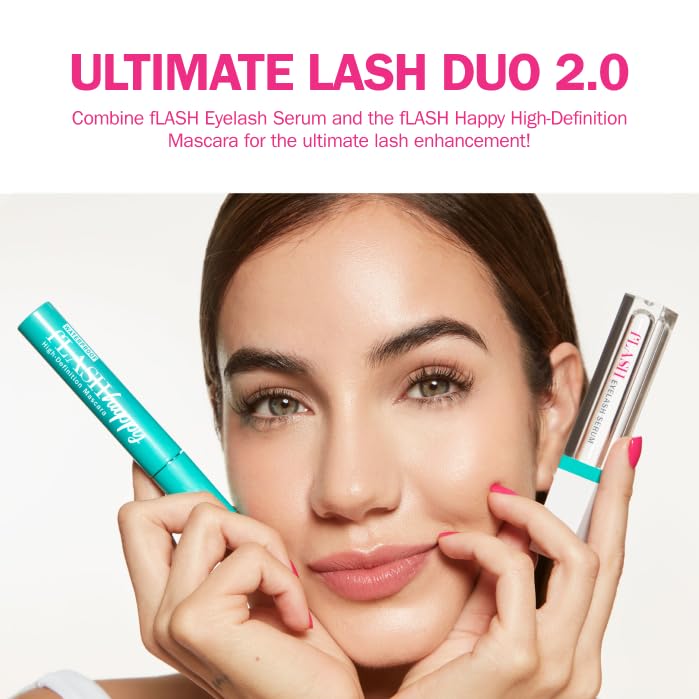 fLASH Happy High-Definition Mascara con cepillo de fibra ultrafino para alargamiento, volumen y rizo - Duración todo el día, fórmula vegana limpia, sin parabenos (True Black)