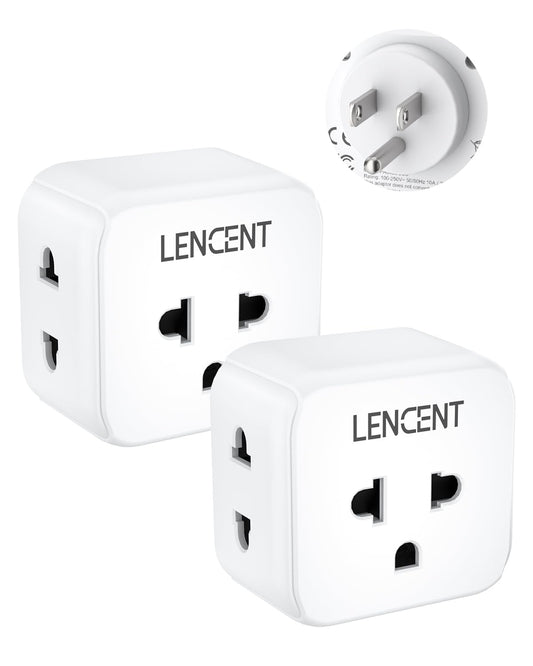 LENCENT 2X Adaptador Enchufe Europeo a Americano, Adaptador de Corriente Universal con 3 Salidas CA, Convertir 2 Clavijas a 3 Clavijas Tipo B, Extensor de Enchufes para Viaje de Europa a México
