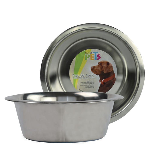 Fancy Pets Plato de Acero Inoxidable Antiderrapante para Perro con 64 Onzas o 1.8 Kilos