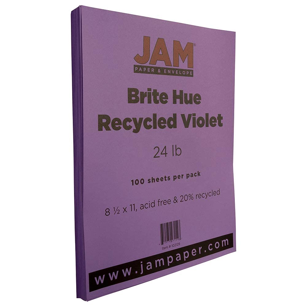 JAM PAPER Papel de color de 26 libras, 90 g/m², 8,5 x 11 pulgadas, color violeta reciclado, 50 hojas por paquete
