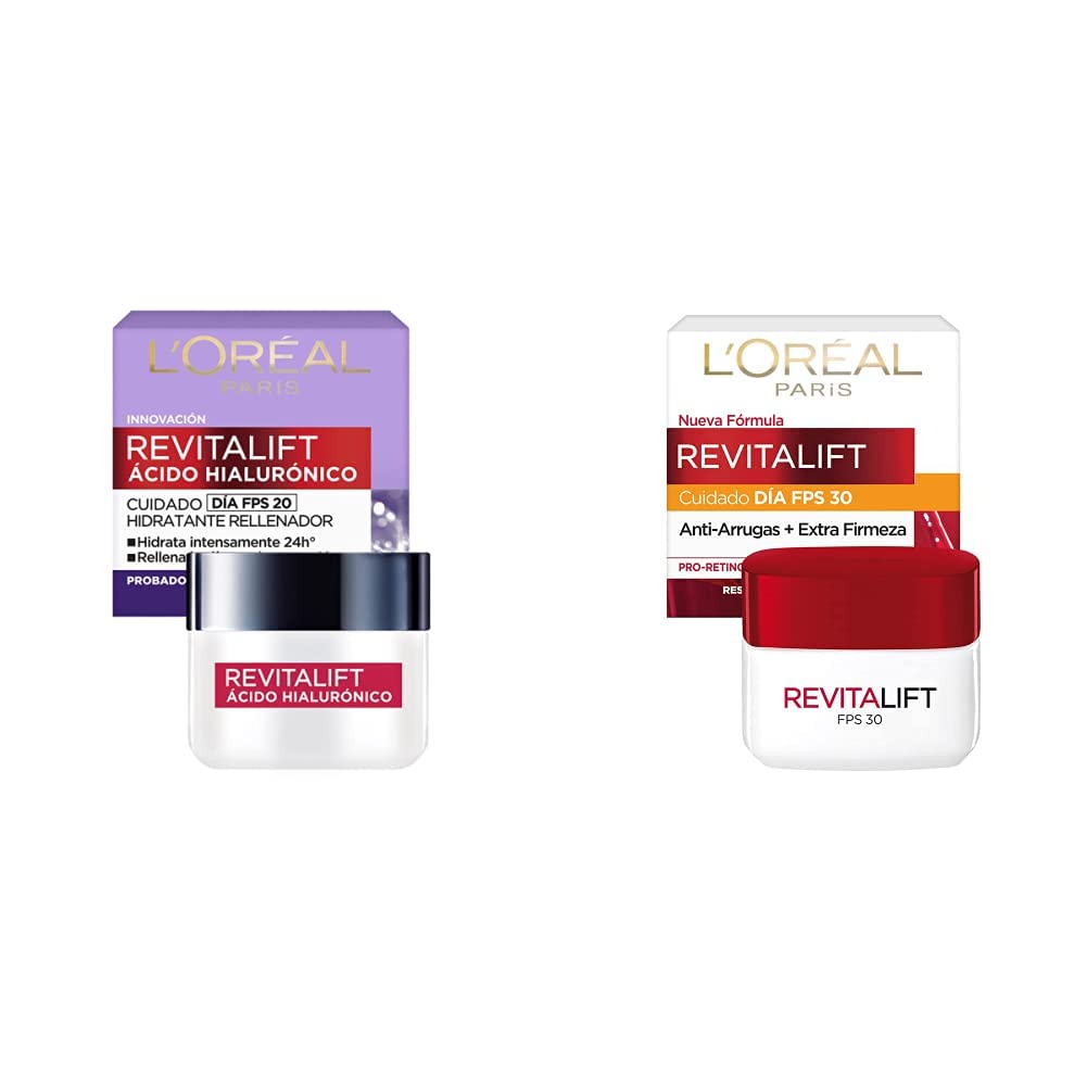 Crema hidratante anti-líneas de expresion Revitalift Ácido Hialurónico Día de L'Oréal Paris, 50 ml + L'Oréal Paris Crema De Día FPS 30 Anti-Arrugas Revitalift, 50ml