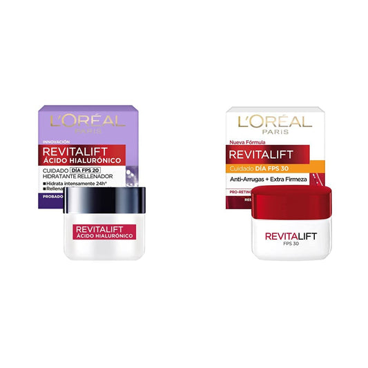 Crema hidratante anti-líneas de expresion Revitalift Ácido Hialurónico Día de L'Oréal Paris, 50 ml + L'Oréal Paris Crema De Día FPS 30 Anti-Arrugas Revitalift, 50ml