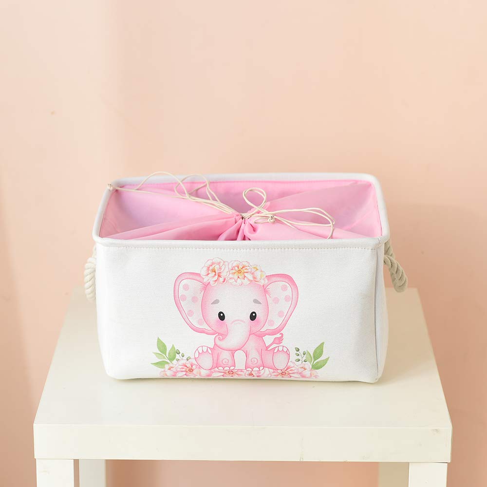 INough - Contenedores de almacenamiento de elefante rosa para niños, caja de regalo para bebé, cesta de almacenamiento plegable para ropa, cestas de tela para bebé, niños, habitación de guardería